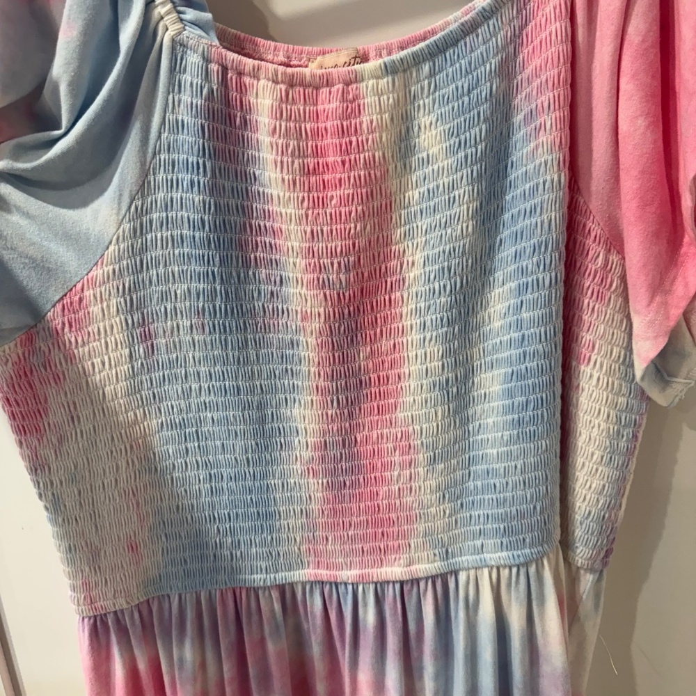 Ivy City Co Pink and Blue Tie-Dye Midi Dress - Picture 3 of 6